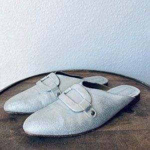 Rachel Comey Silver Suede Buckle Flat Slip-On Mules Women's Size 8